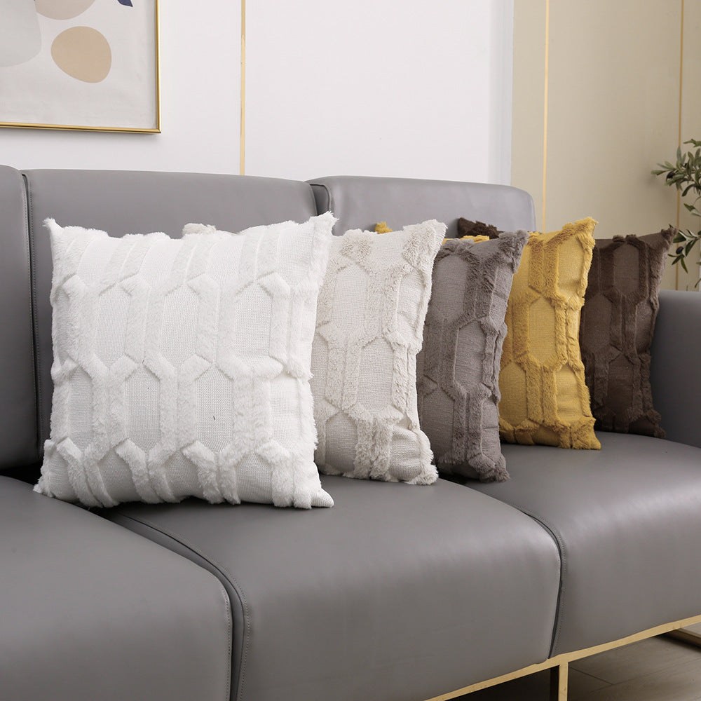 HKM-351315 Plush Embroidered Lumbar Pillow Cover in Various Colors - Modern Home Cushion