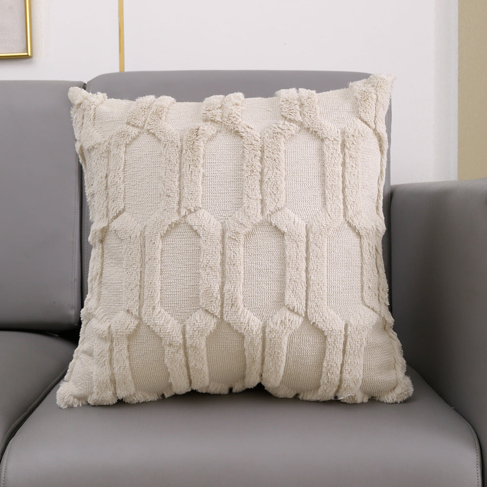 HKM-351315 Plush Embroidered Lumbar Pillow Cover in Various Colors - Modern Home Cushion