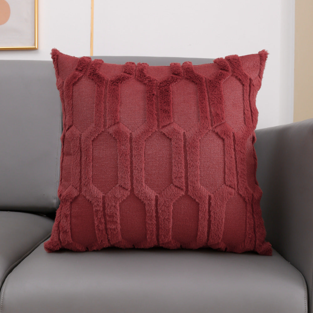 HKM-351315 Plush Embroidered Lumbar Pillow Cover in Various Colors - Modern Home Cushion