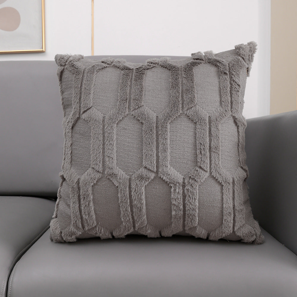 HKM-351315 Plush Embroidered Lumbar Pillow Cover in Various Colors - Modern Home Cushion