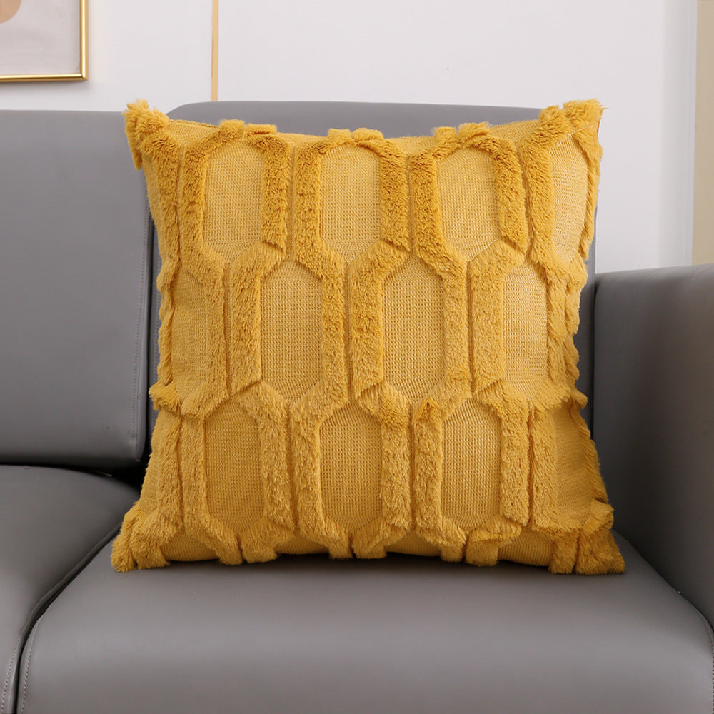 HKM-351315 Plush Embroidered Lumbar Pillow Cover in Various Colors - Modern Home Cushion