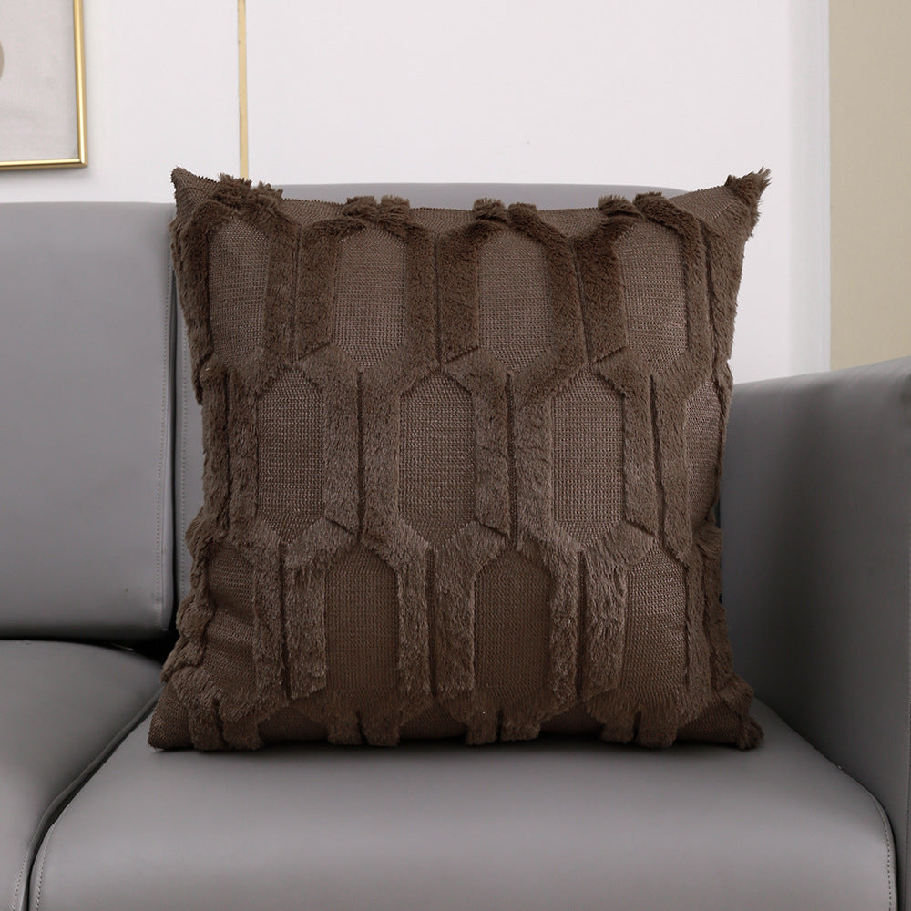 HKM-351315 Plush Embroidered Lumbar Pillow Cover in Various Colors - Modern Home Cushion