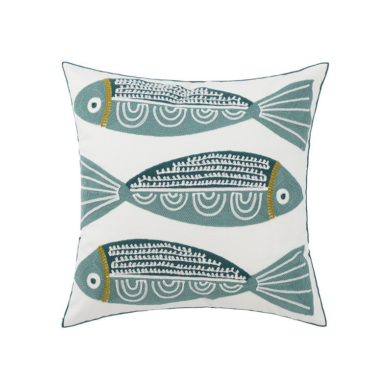 HKM-351571 Nordic Cotton Canvas Flower and Leaf Embroidered Pillowcase for Living Room and Bedroom