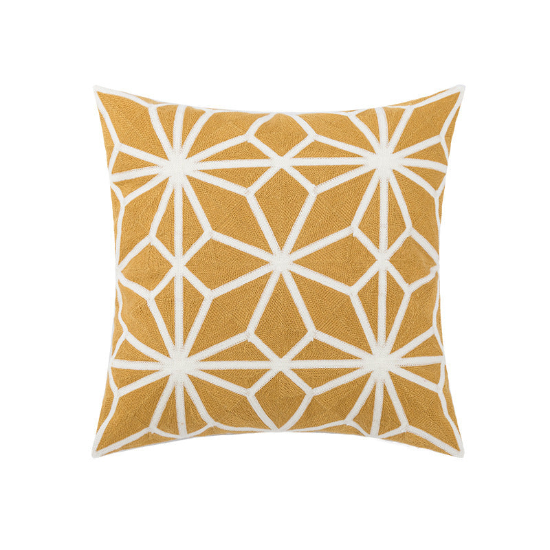HKM-351571 Nordic Cotton Canvas Flower and Leaf Embroidered Pillowcase for Living Room and Bedroom