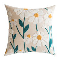 HKM-351571 Nordic Cotton Canvas Flower and Leaf Embroidered Pillowcase for Living Room and Bedroom