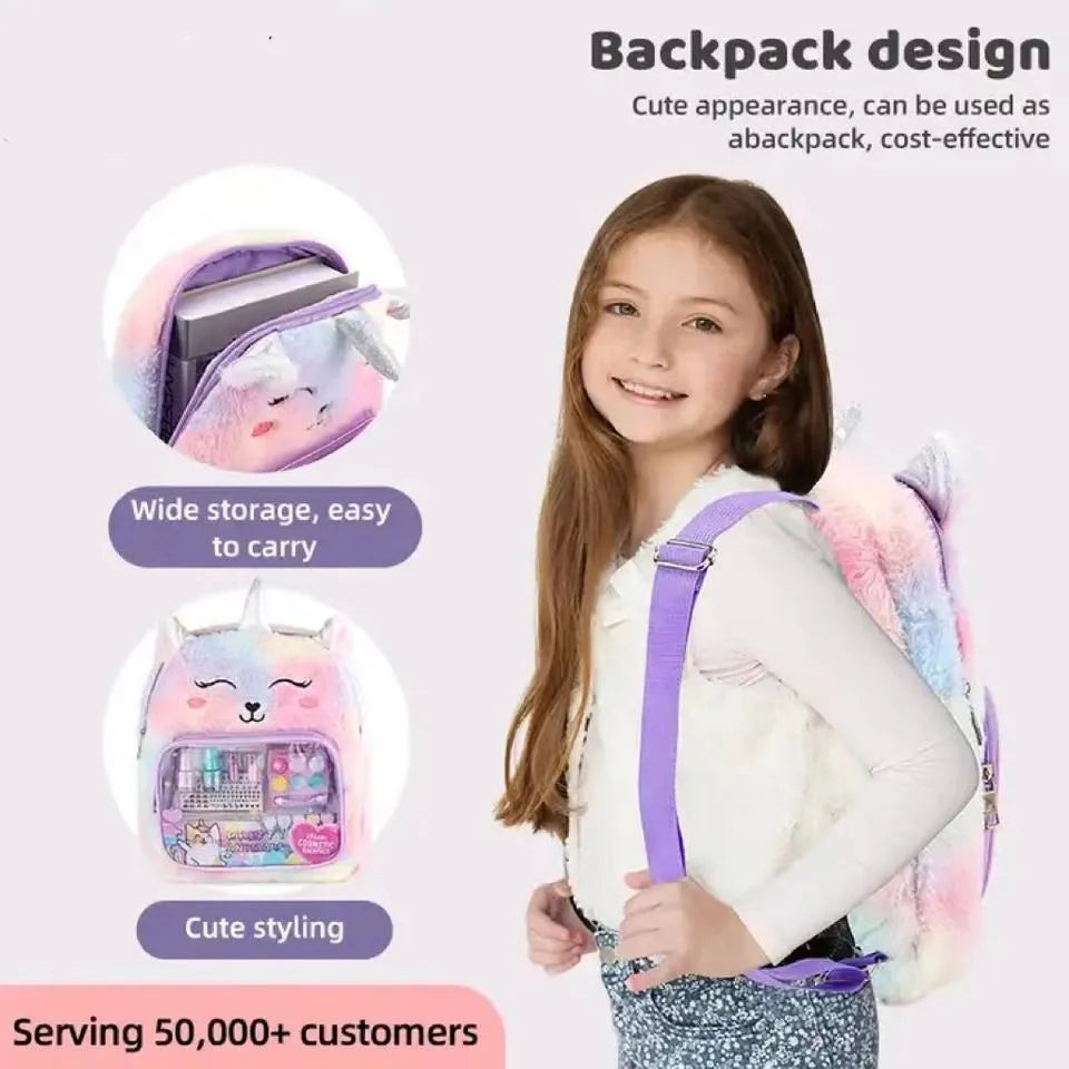 HKM-352019 Kids Non-Toxic Makeup Kit with Washable Nail Accessories and Backpack Bag
