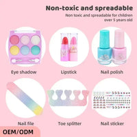 HKM-352019 Kids Non-Toxic Makeup Kit with Washable Nail Accessories and Backpack Bag