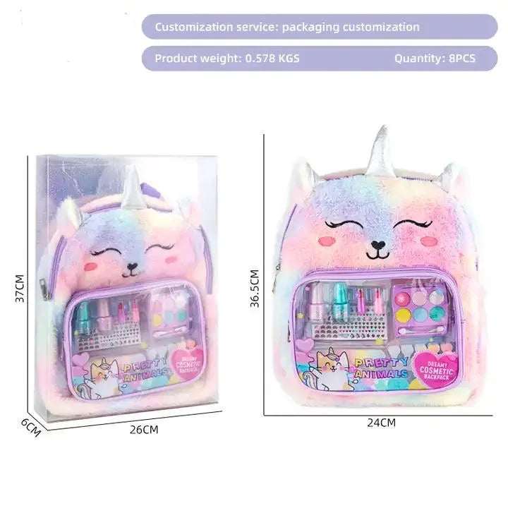 HKM-352019 Kids Non-Toxic Makeup Kit with Washable Nail Accessories and Backpack Bag