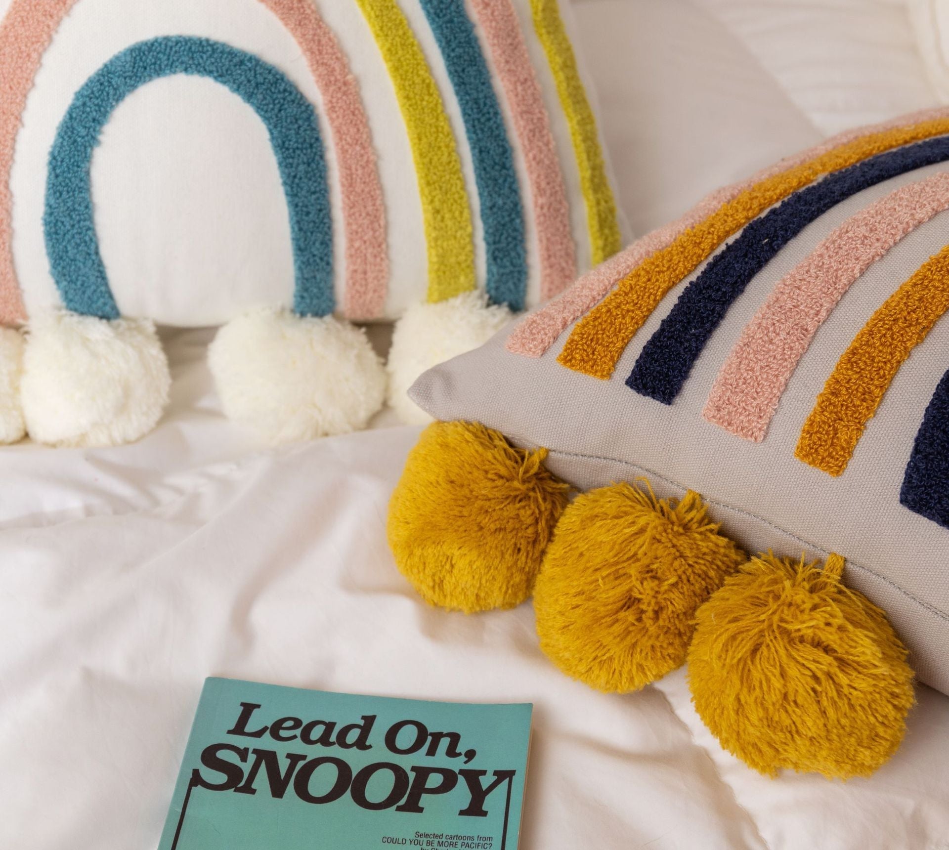 HKM-352467 Cotton Rainbow Embroidered Bedside Pillow for Kids' Rooms