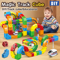 HKM-352595 Electric Magnetic Track Mini Train Toy Set for Kids - DIY Assembly, 3D Cube Design, USB Rechargeable