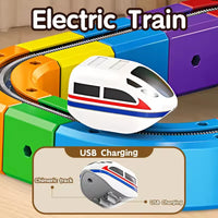 HKM-352595 Electric Magnetic Track Mini Train Toy Set for Kids - DIY Assembly, 3D Cube Design, USB Rechargeable