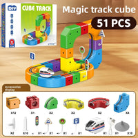 HKM-352595 Electric Magnetic Track Mini Train Toy Set for Kids - DIY Assembly, 3D Cube Design, USB Rechargeable