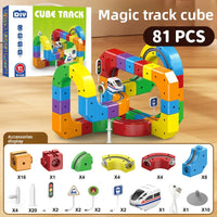 HKM-352595 Electric Magnetic Track Mini Train Toy Set for Kids - DIY Assembly, 3D Cube Design, USB Rechargeable