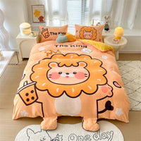 HKM-352659 Cartoon Thickened Milk Velvet 4-Piece Bedding Set in Vibrant Patterns