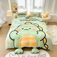 HKM-352659 Cartoon Thickened Milk Velvet 4-Piece Bedding Set in Vibrant Patterns