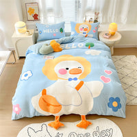 HKM-352659 Cartoon Thickened Milk Velvet 4-Piece Bedding Set in Vibrant Patterns