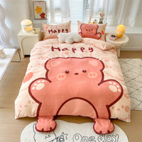 HKM-352659 Cartoon Thickened Milk Velvet 4-Piece Bedding Set in Vibrant Patterns