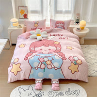 HKM-352659 Cartoon Thickened Milk Velvet 4-Piece Bedding Set in Vibrant Patterns