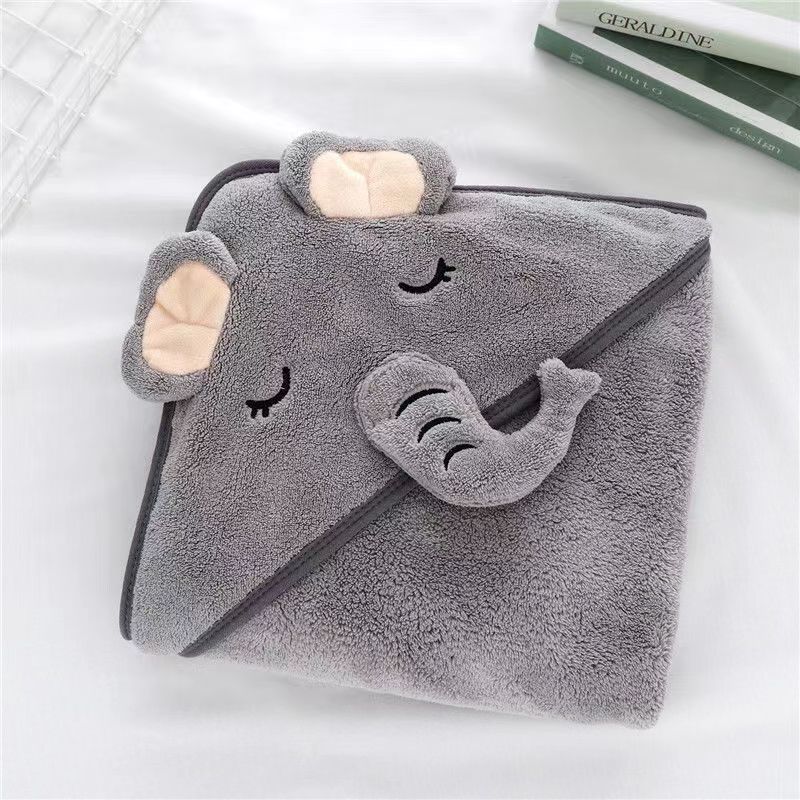 HKM-352915 Cozy Coral Fleece Children’s Hoodie Bath Towel - Panda, Elephant, Koala, Long Ear Dog