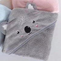 HKM-352915 Cozy Coral Fleece Children’s Hoodie Bath Towel - Panda, Elephant, Koala, Long Ear Dog