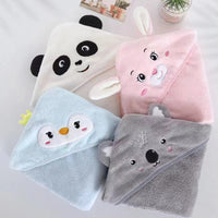 HKM-352915 Cozy Coral Fleece Children’s Hoodie Bath Towel - Panda, Elephant, Koala, Long Ear Dog