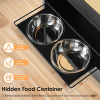 HKM-353107 Feeding Station With 1 Locker, Pet Feeding Station With 2 Overhead Dog Bowls, Side Hooks, Anti-Tipping Kit, Concealed Pet Feeding Station For Feeding And Drinking, Black