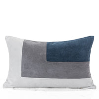 HKM-353171 Blue Grey Suede Patchwork Cushion Cover - Checker Pattern, Various Sizes Available