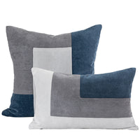 HKM-353171 Blue Grey Suede Patchwork Cushion Cover - Checker Pattern, Various Sizes Available