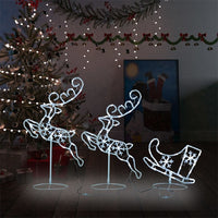 HKM-353299 LED Acrylic Christmas Reindeer and Sleigh Decoration with 8 Light Effects - 260x21x87 cm