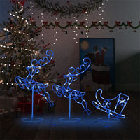 HKM-353299 LED Acrylic Christmas Reindeer and Sleigh Decoration with 8 Light Effects - 260x21x87 cm