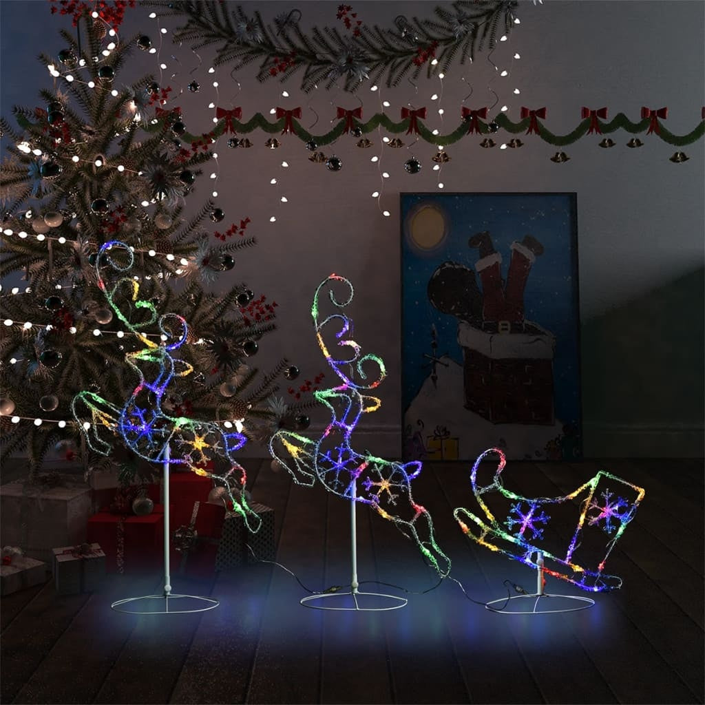HKM-353299 LED Acrylic Christmas Reindeer and Sleigh Decoration with 8 Light Effects - 260x21x87 cm