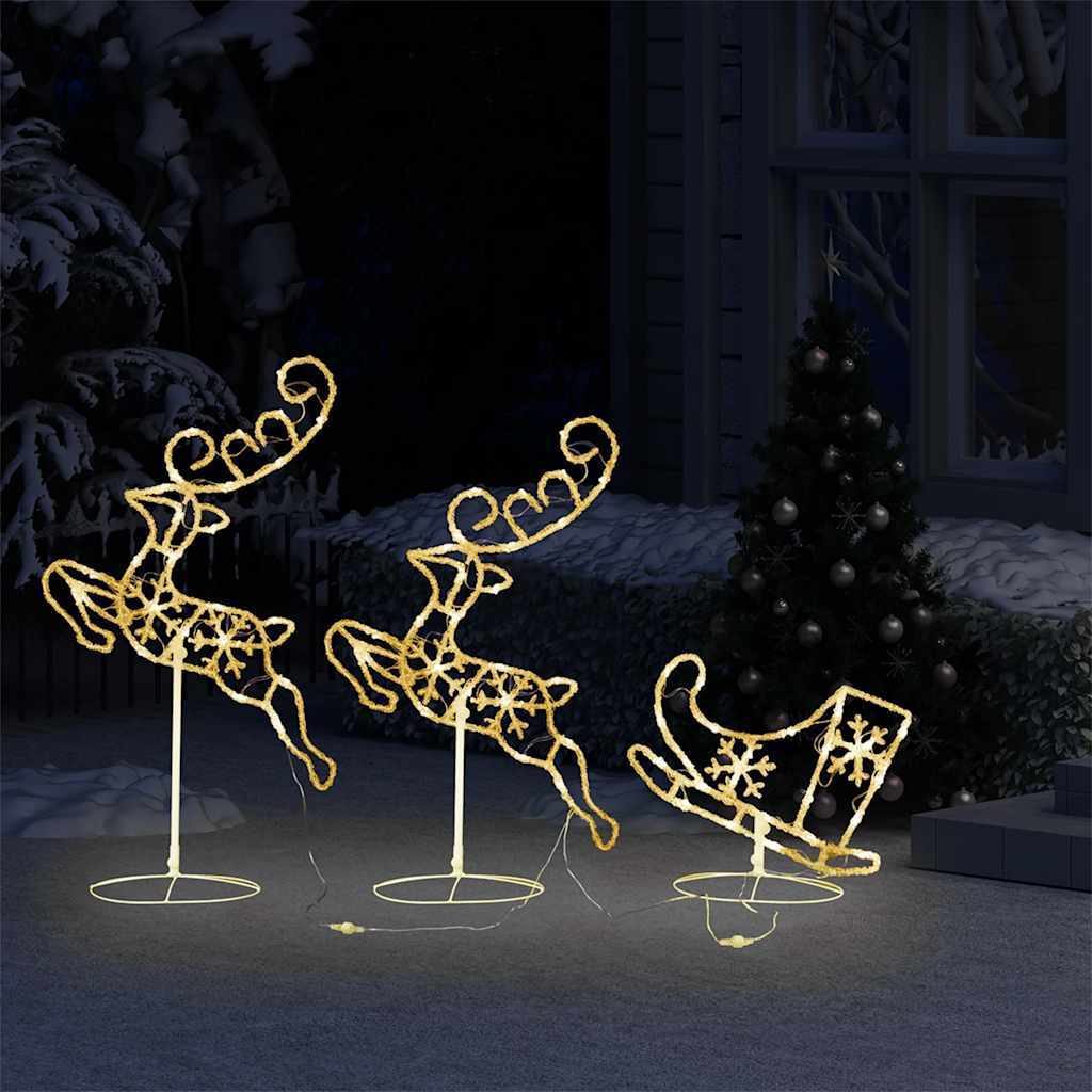 HKM-353299 LED Acrylic Christmas Reindeer and Sleigh Decoration with 8 Light Effects - 260x21x87 cm
