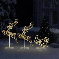 HKM-353299 LED Acrylic Christmas Reindeer and Sleigh Decoration with 8 Light Effects - 260x21x87 cm