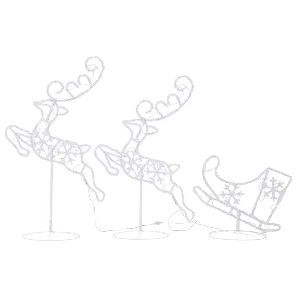 HKM-353299 LED Acrylic Christmas Reindeer and Sleigh Decoration with 8 Light Effects - 260x21x87 cm