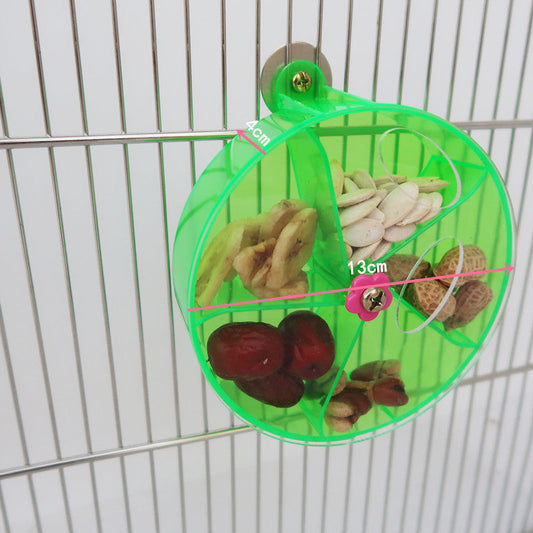 HKM-353427 Acrylic Foraging Wind Wheel Toy for Parrots - 25 cm, Green and Transparent
