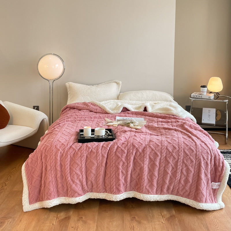 HKM-353491 Thermal Flannel Casual Blanket - 180x200cm in Tea Green, Fog Blue, Lemon Yellow, and More