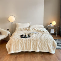 HKM-353491 Thermal Flannel Casual Blanket - 180x200cm in Tea Green, Fog Blue, Lemon Yellow, and More