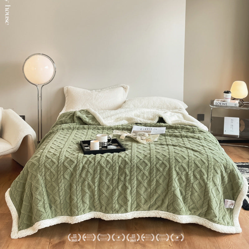 HKM-353491 Thermal Flannel Casual Blanket - 180x200cm in Tea Green, Fog Blue, Lemon Yellow, and More