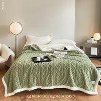HKM-353491 Thermal Flannel Casual Blanket - 180x200cm in Tea Green, Fog Blue, Lemon Yellow, and More