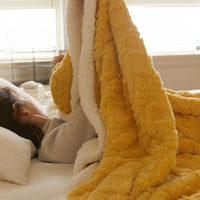 HKM-353491 Thermal Flannel Casual Blanket - 180x200cm in Tea Green, Fog Blue, Lemon Yellow, and More