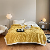 HKM-353491 Thermal Flannel Casual Blanket - 180x200cm in Tea Green, Fog Blue, Lemon Yellow, and More