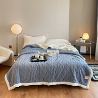 HKM-353491 Thermal Flannel Casual Blanket - 180x200cm in Tea Green, Fog Blue, Lemon Yellow, and More