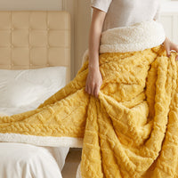 HKM-353491 Thermal Flannel Casual Blanket - 180x200cm in Tea Green, Fog Blue, Lemon Yellow, and More