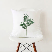 HKM-353555 Green Botanical Print White Pillowcase, 45cm x 45cm Polyester Cushion Cover with Zipper, Soft Touch for Home Decor