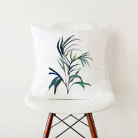HKM-353555 Green Botanical Print White Pillowcase, 45cm x 45cm Polyester Cushion Cover with Zipper, Soft Touch for Home Decor