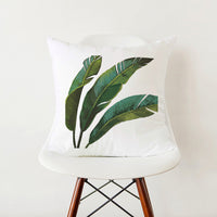 HKM-353555 Green Botanical Print White Pillowcase, 45cm x 45cm Polyester Cushion Cover with Zipper, Soft Touch for Home Decor