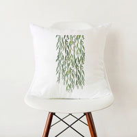 HKM-353555 Green Botanical Print White Pillowcase, 45cm x 45cm Polyester Cushion Cover with Zipper, Soft Touch for Home Decor