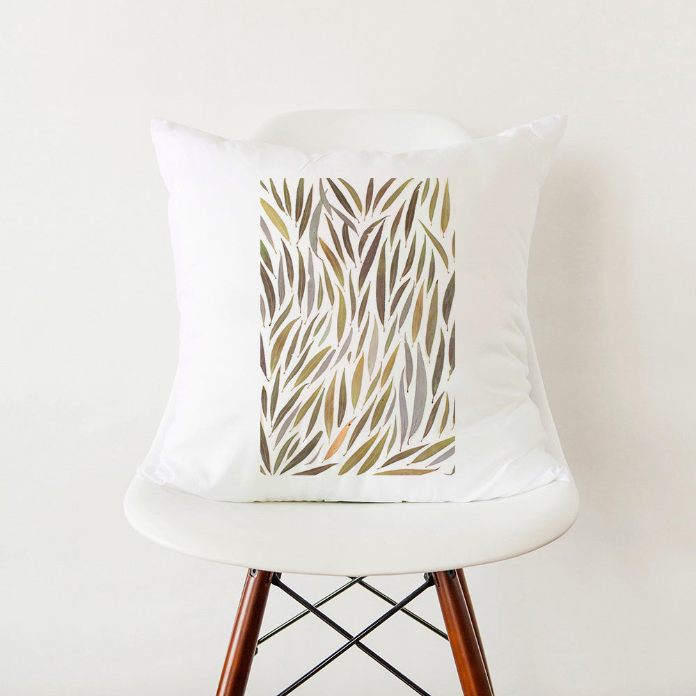 HKM-353555 Green Botanical Print White Pillowcase, 45cm x 45cm Polyester Cushion Cover with Zipper, Soft Touch for Home Decor