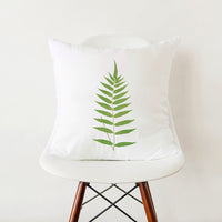 HKM-353555 Green Botanical Print White Pillowcase, 45cm x 45cm Polyester Cushion Cover with Zipper, Soft Touch for Home Decor