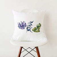 HKM-353555 Green Botanical Print White Pillowcase, 45cm x 45cm Polyester Cushion Cover with Zipper, Soft Touch for Home Decor